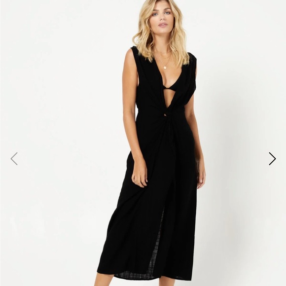 L*Space Black Plunge Sundress for Cocktail Nights - Picture 1 of 6